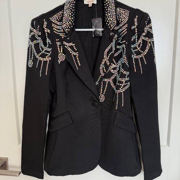 A. Peach *NWT Women's Small* Rhinestone embellished blazer black - Picture 3 of 7